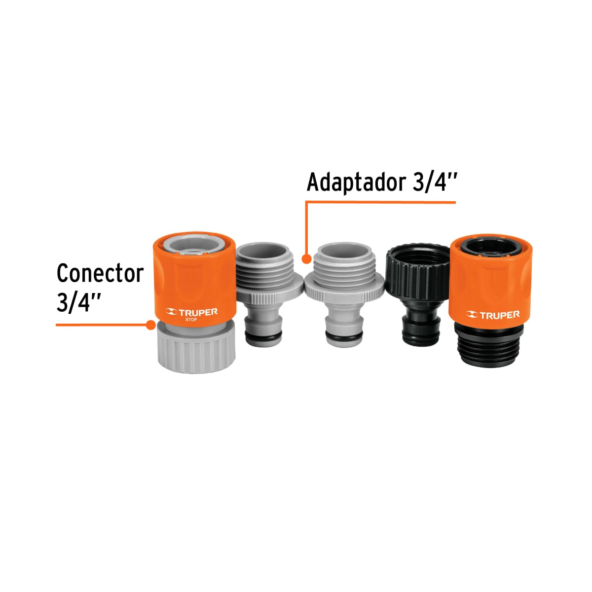 Juego de 5 conectores 3/4´´ rápidos de ABS, sistema click Truper2