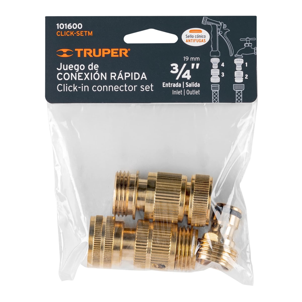 Juego de 5 conectores rápidos de latón 3/4'' sistema click Truper3