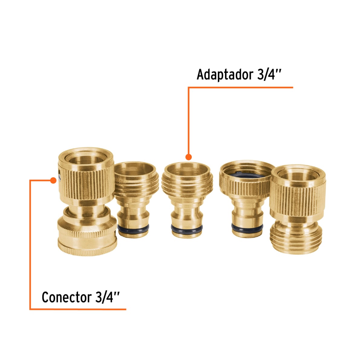 Juego de 5 conectores rápidos de latón 3/4'' sistema click Truper2
