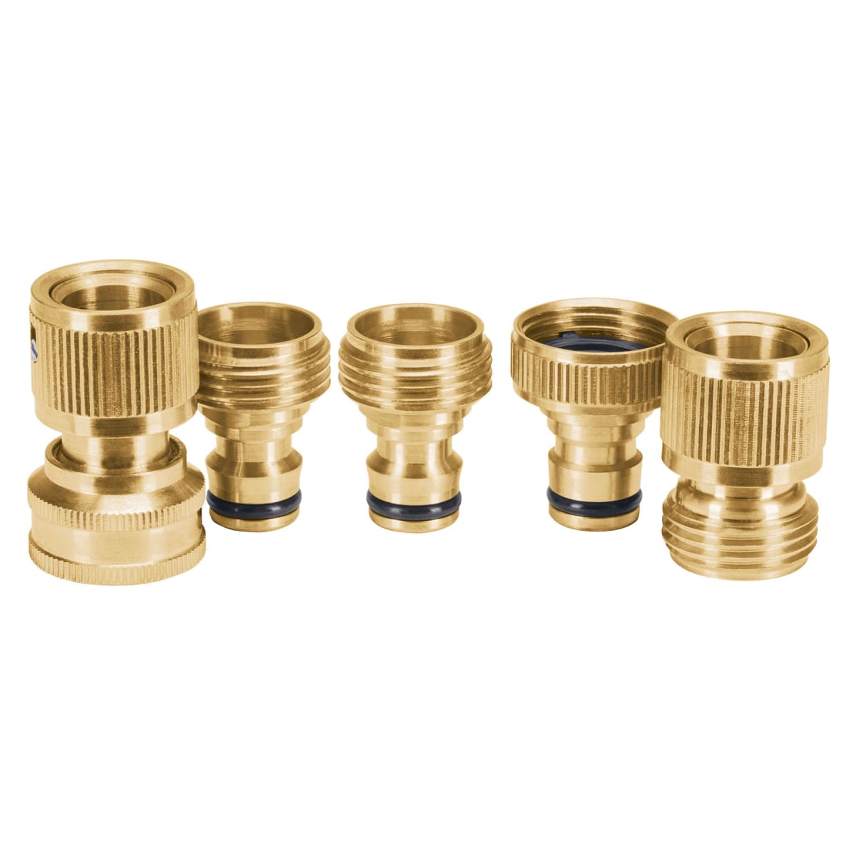 Juego de 5 conectores rápidos de latón 3/4'' sistema click Truper1