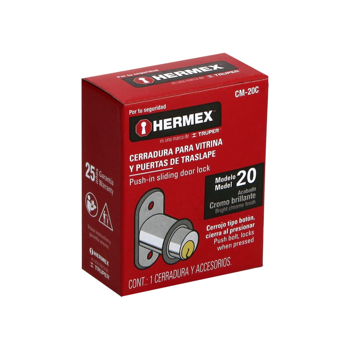 Chapa cerradura para mueble modelo 20 cromo Hermex6