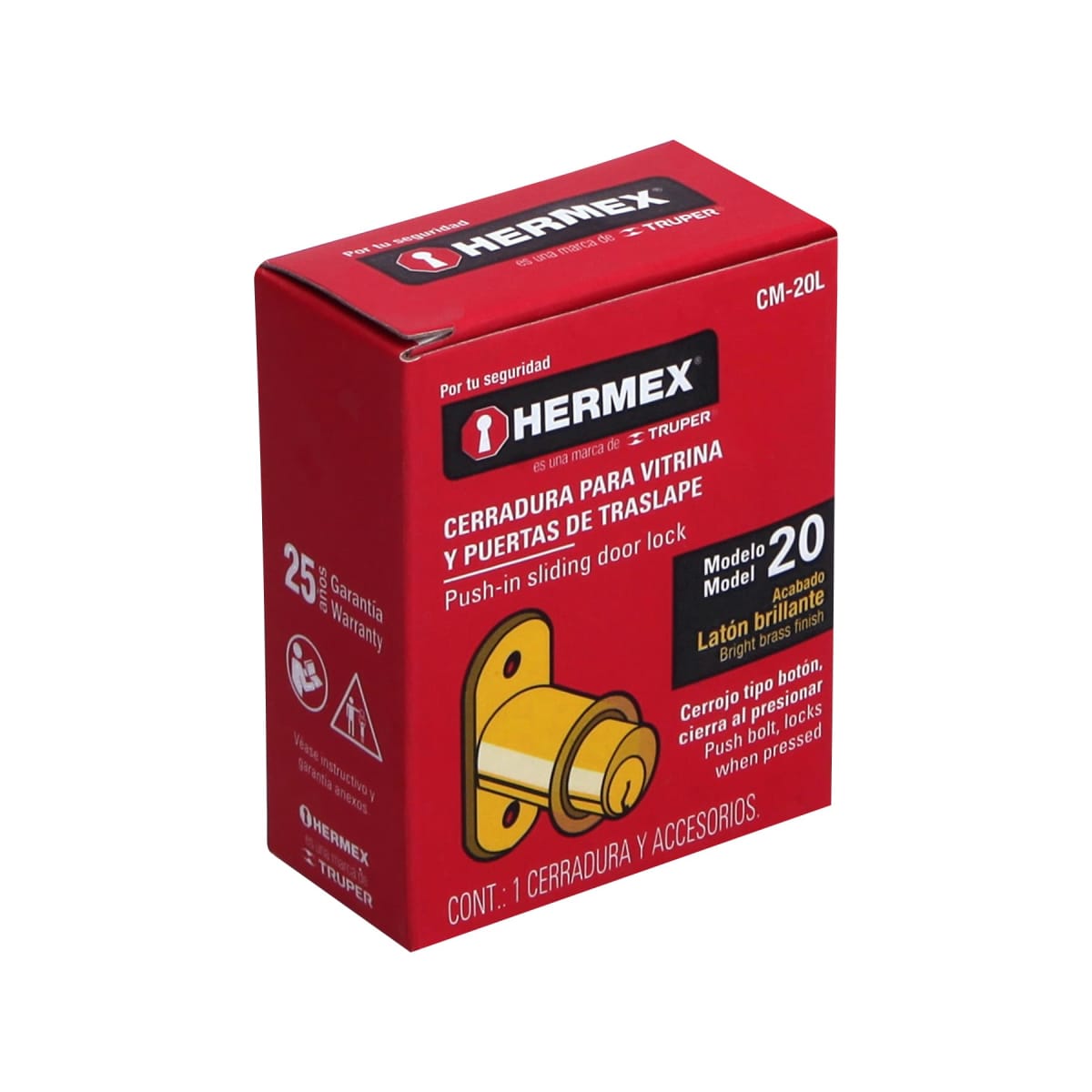 Chapa cerradura para mueble modelo 20 laton Hermex5