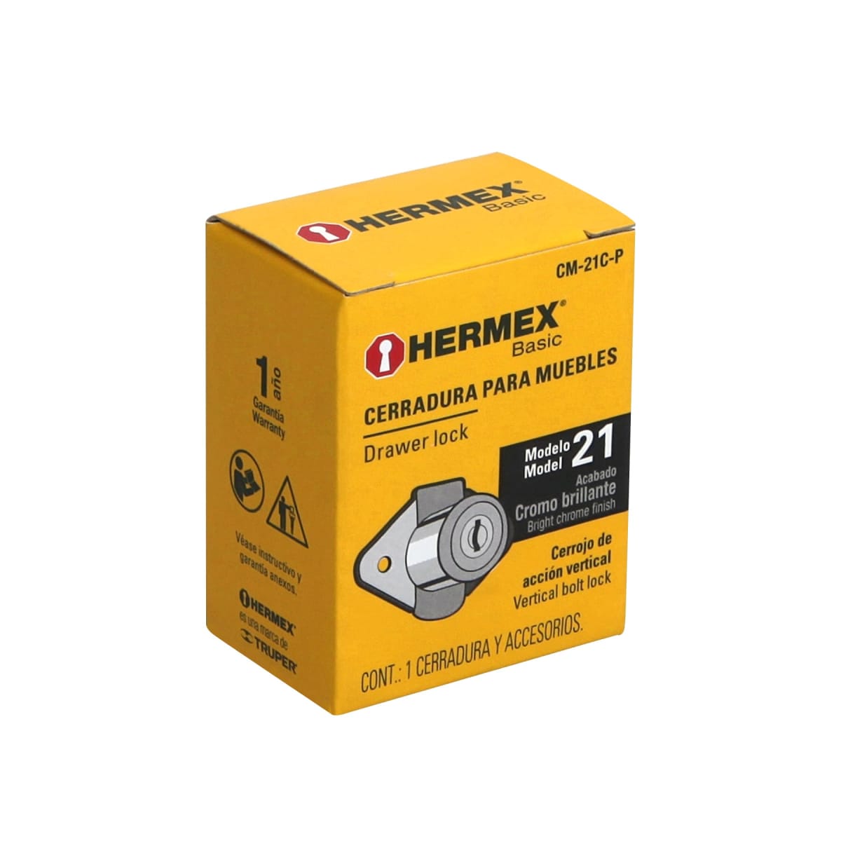 Chapa cerradura para mueble modelo 21 cromo Hermex7