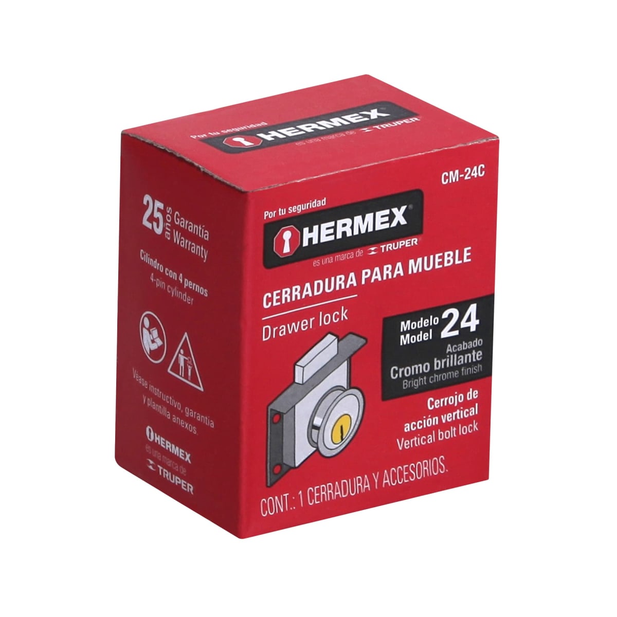 Chapa cerradura para mueble modelo 24 cromo Hermex6