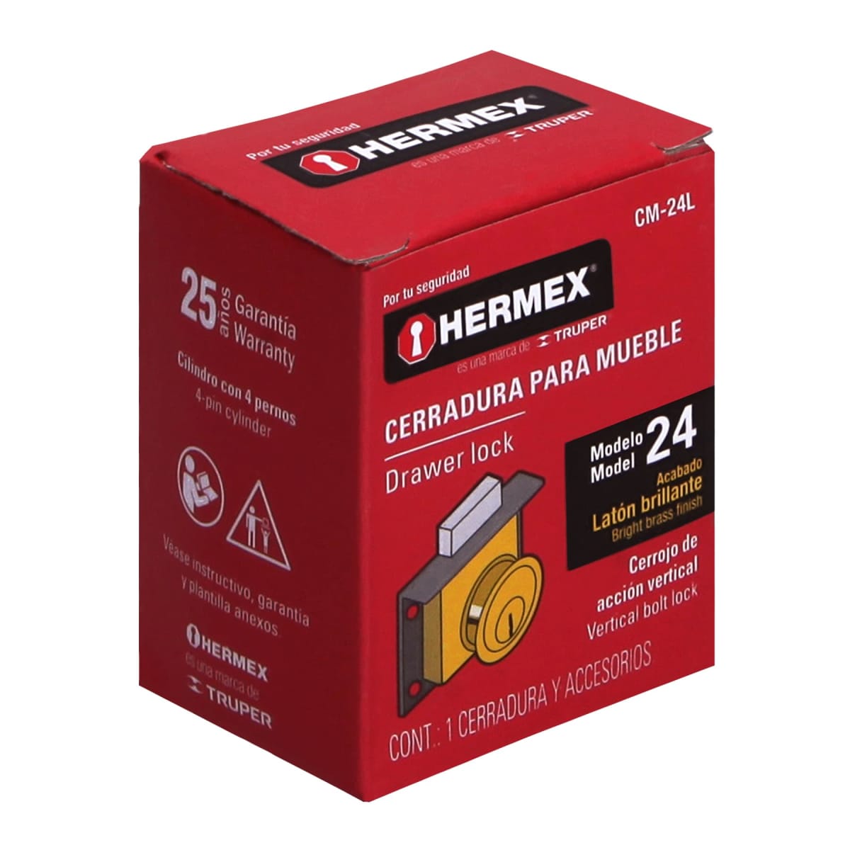 Chapa cerradura para mueble modelo 24 laton Hermex5