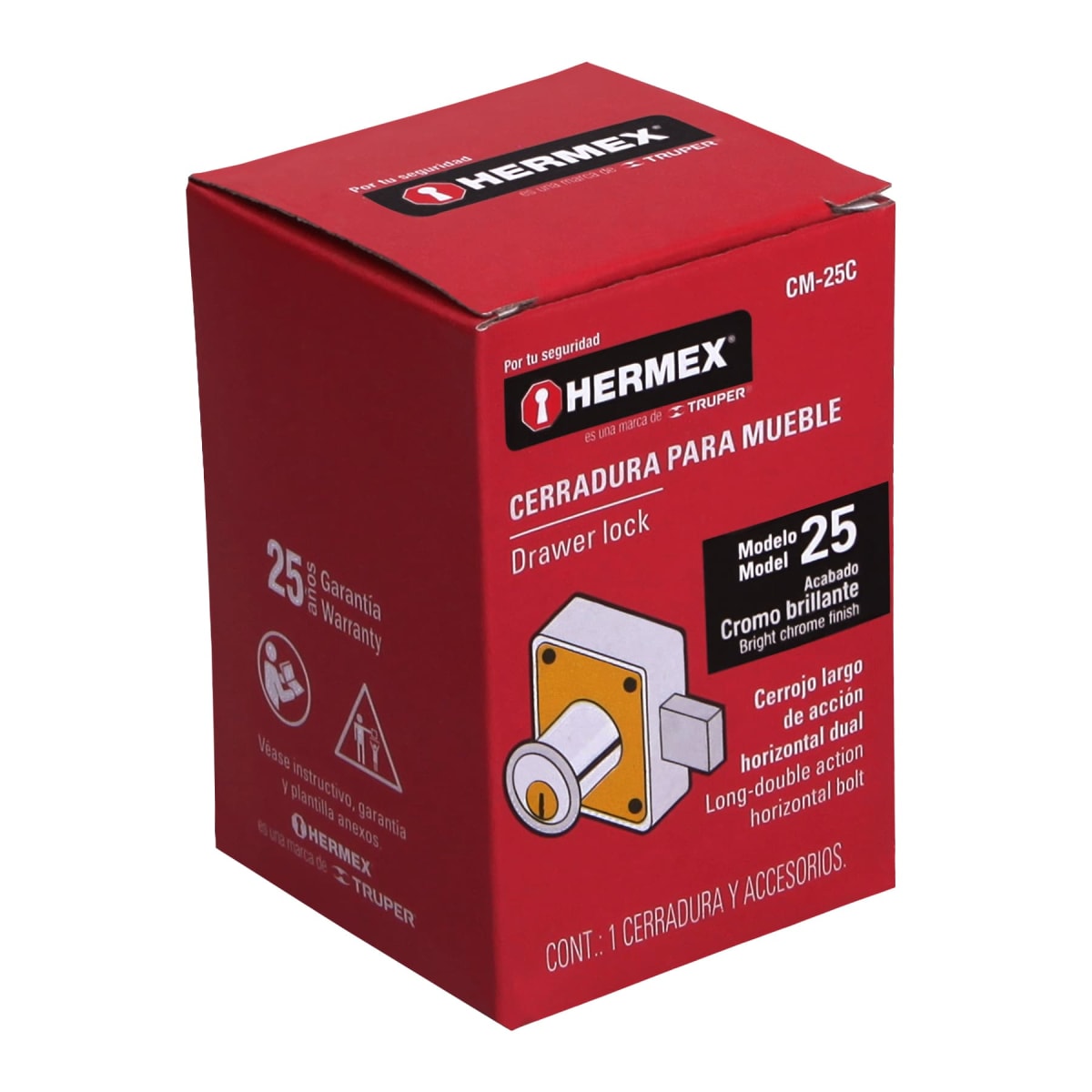 Chapa cerradura para mueble modelo 25 Cromo Hermex5