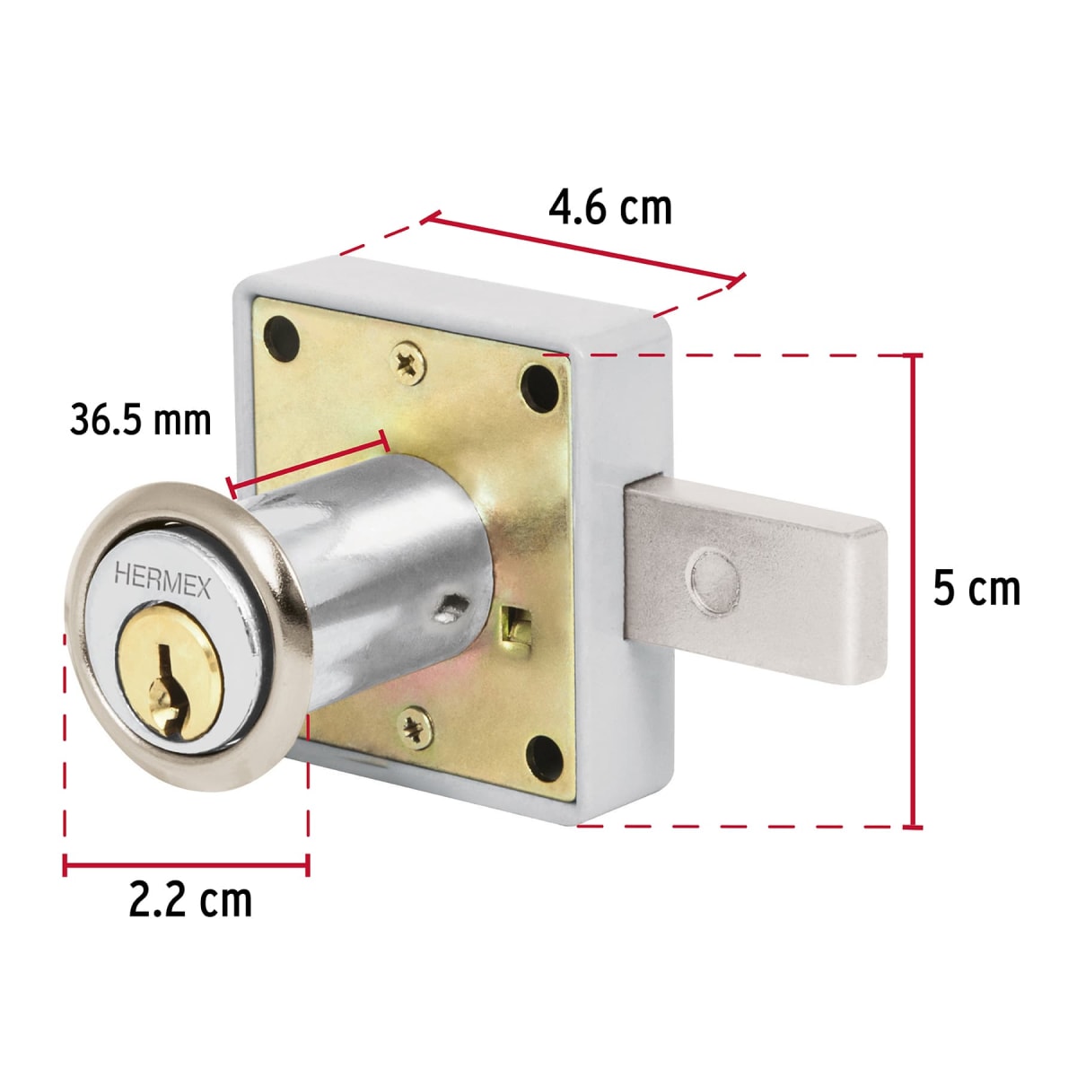 Chapa cerradura para mueble modelo 25 Cromo Hermex6