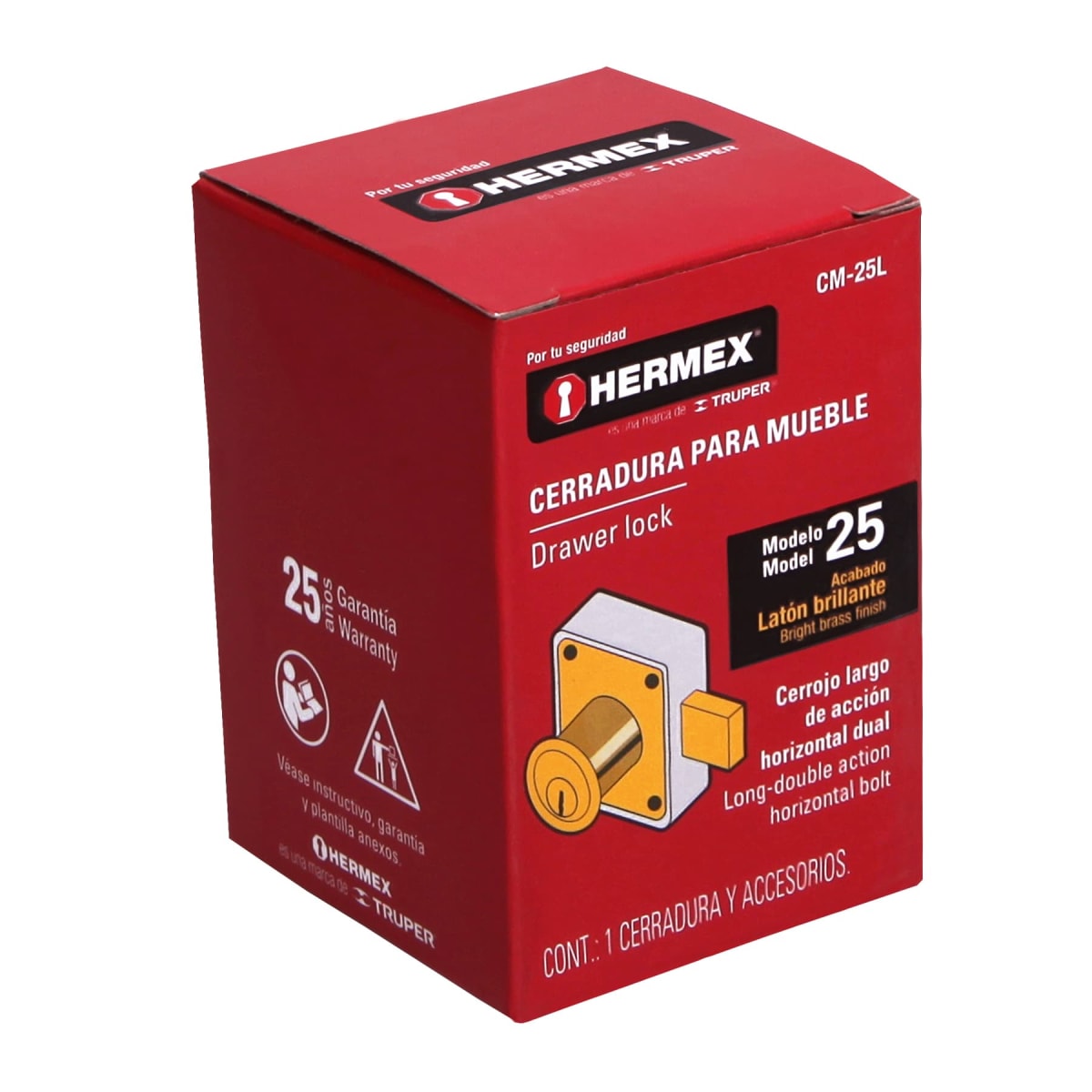 Chapa cerradura para mueble modelo 25 laton Hermex5