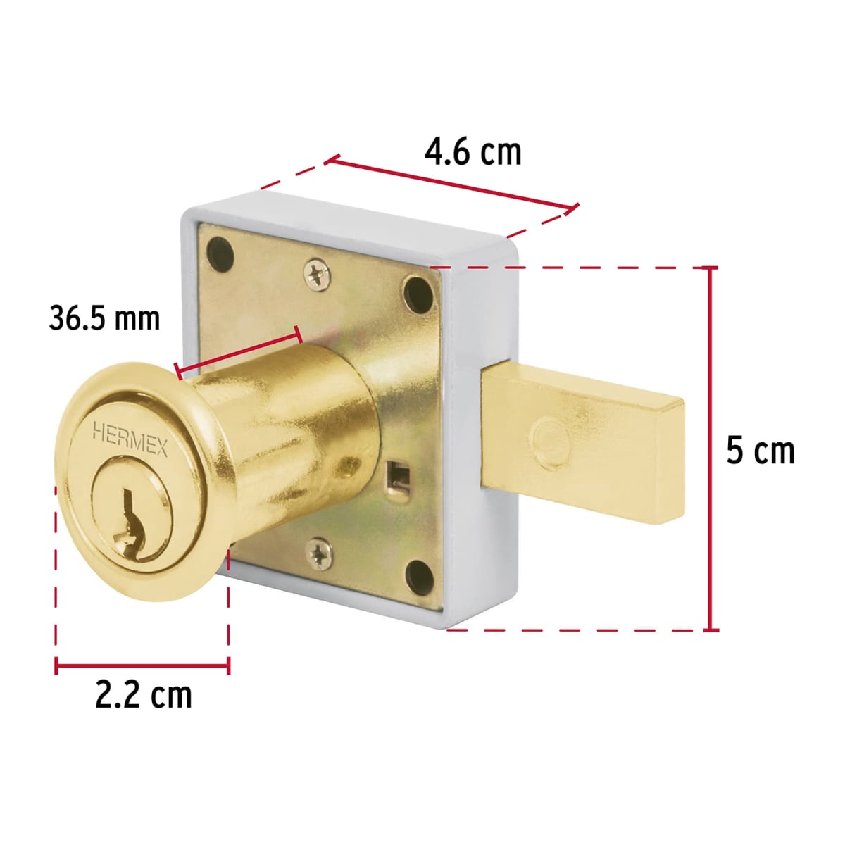 Chapa cerradura para mueble modelo 25 laton Hermex6