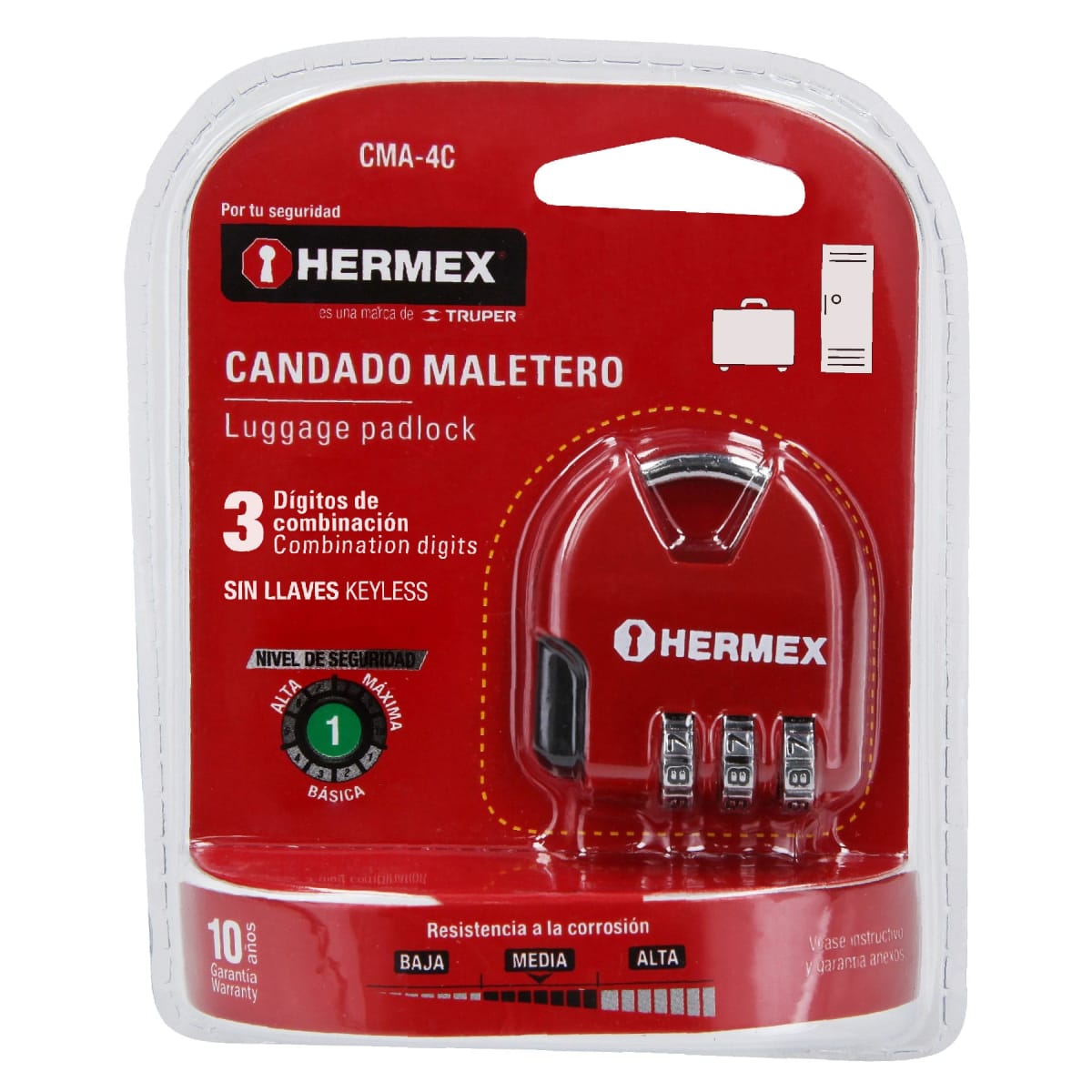 Candado maletero de combinación 36 mm blíster Hermex4