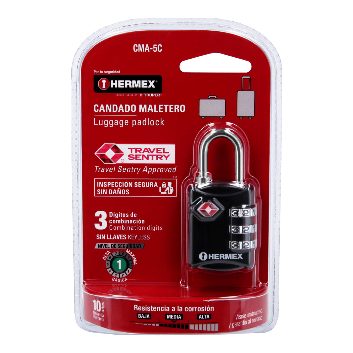 Candado maletero de combinación 27 mm seguridad TSA Hermex4