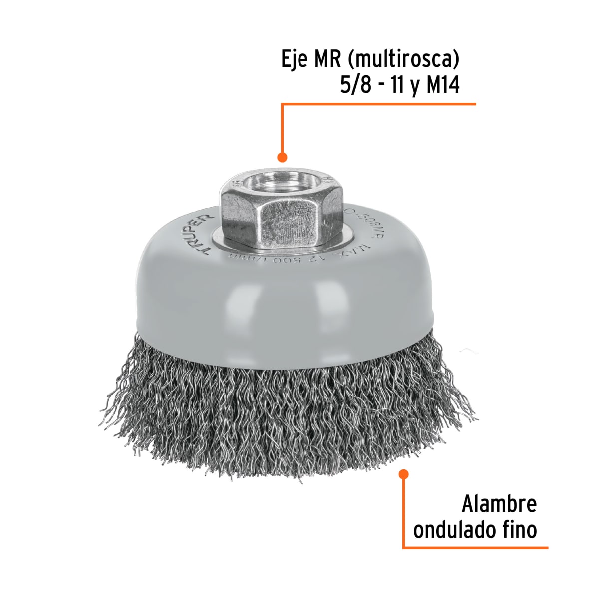 Escobilla tipo copa 3'' alambre ondulado fino multi-rosca Truper2