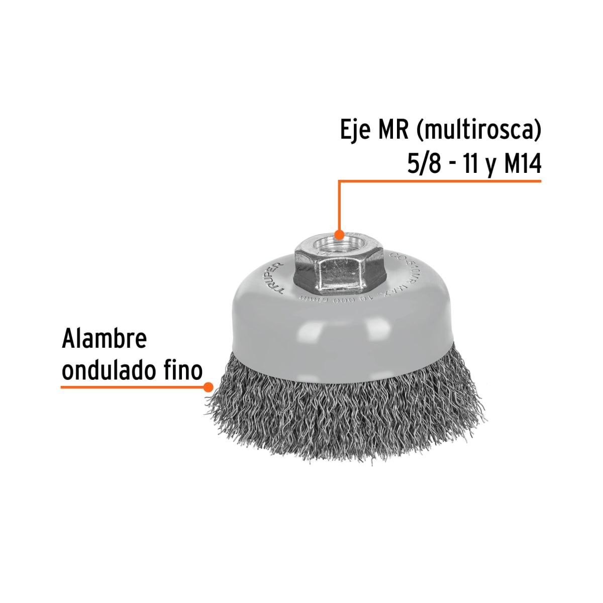 Escobilla tipo copa 4´´ alambre ondulado fino, Multi-rosca, Truper2