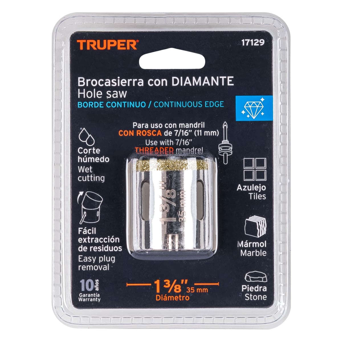 Sierra copa con diamante 1-3/8´´ borde continuo, Truper4