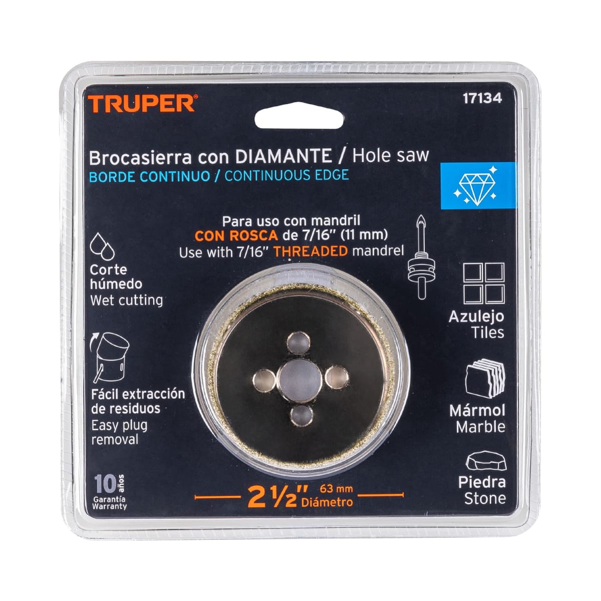 Sierra copa con diamante 2 1/2'' borde continuo Truper4