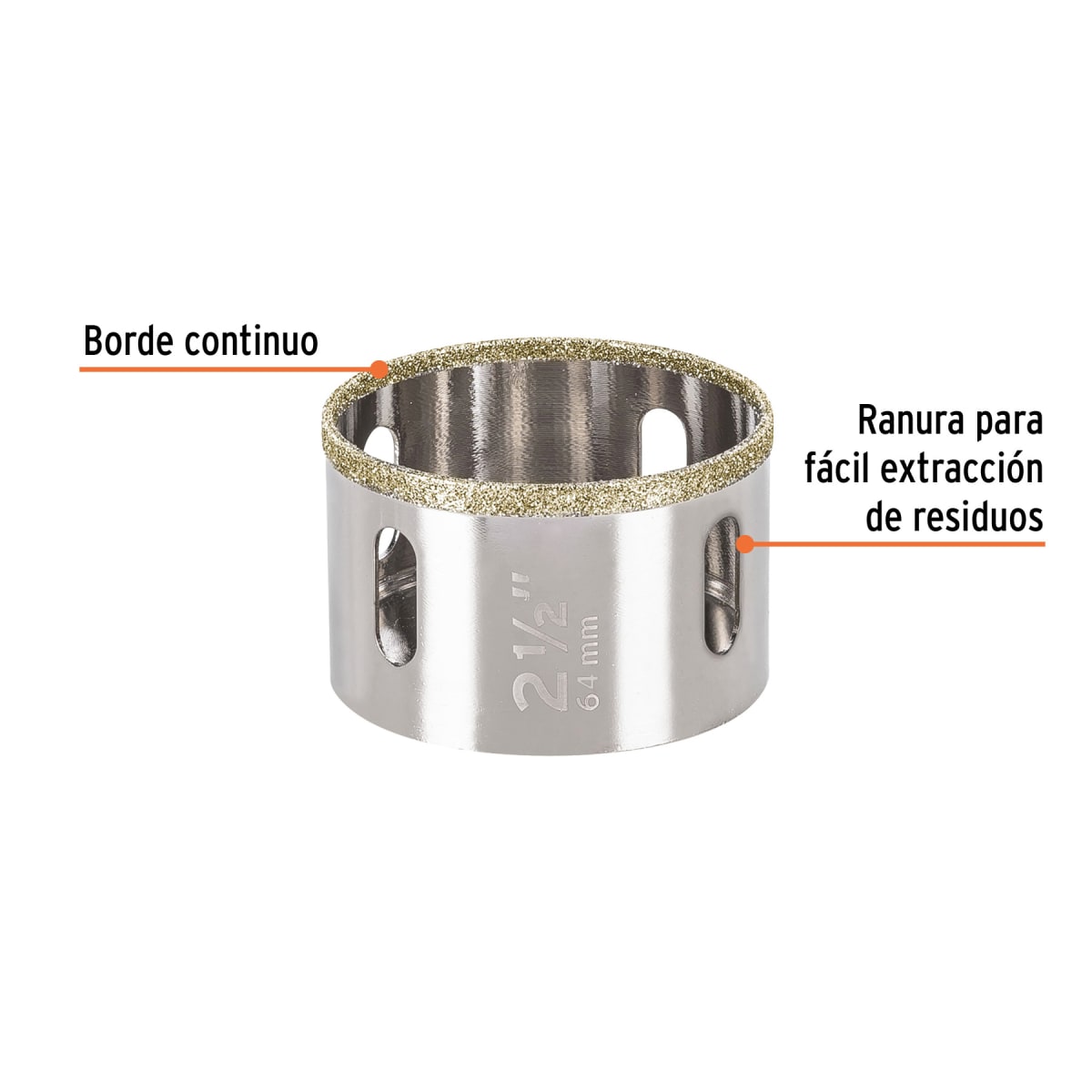Sierra copa con diamante 2 1/2'' borde continuo Truper2