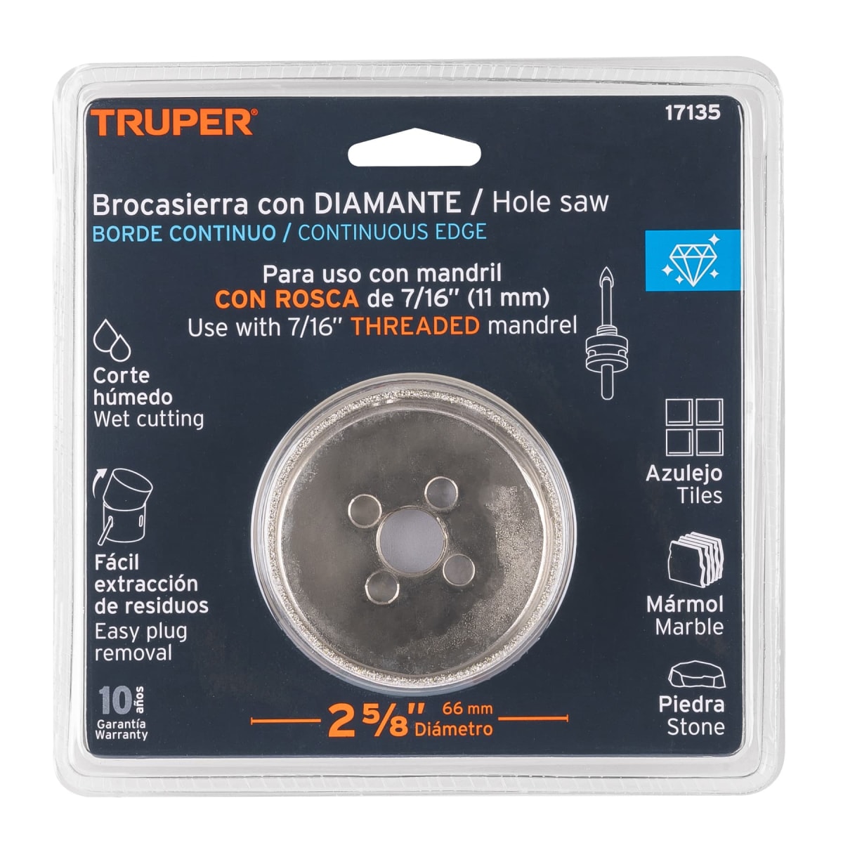 Sierra copa con diamante 2-5/8´´ borde continuo, Truper4