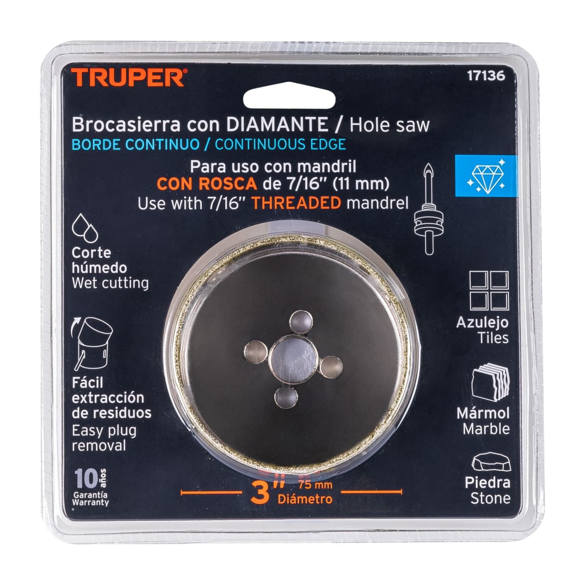 Sierra copa con diamante 3'' borde continuo Truper4
