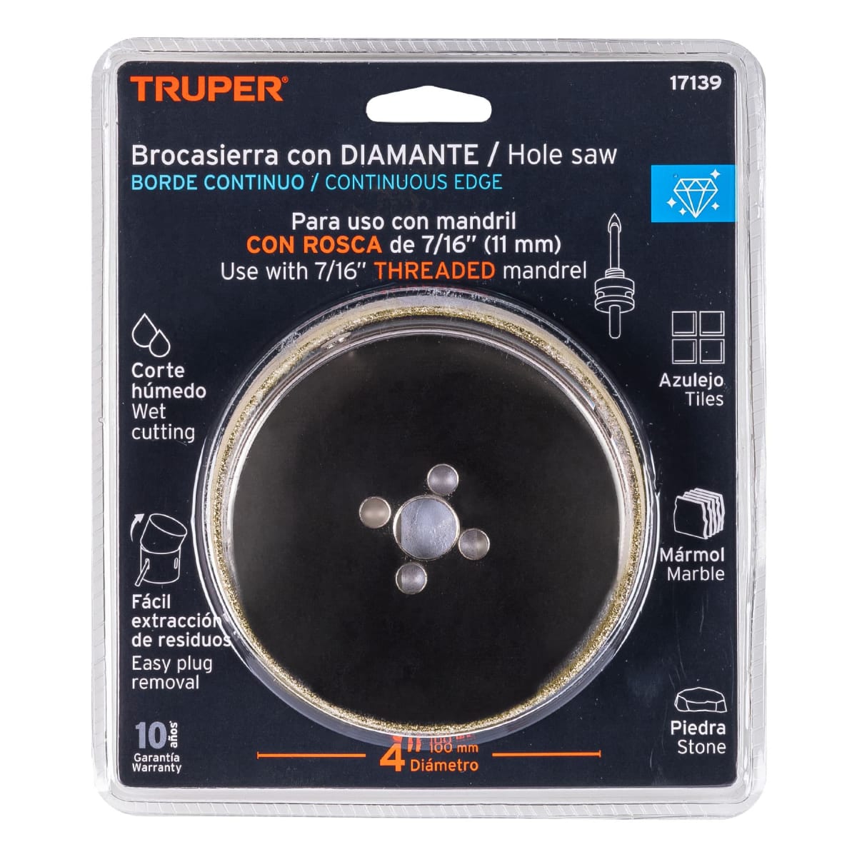 Sierra copa con diamante 4´´ borde continuo, Truper4