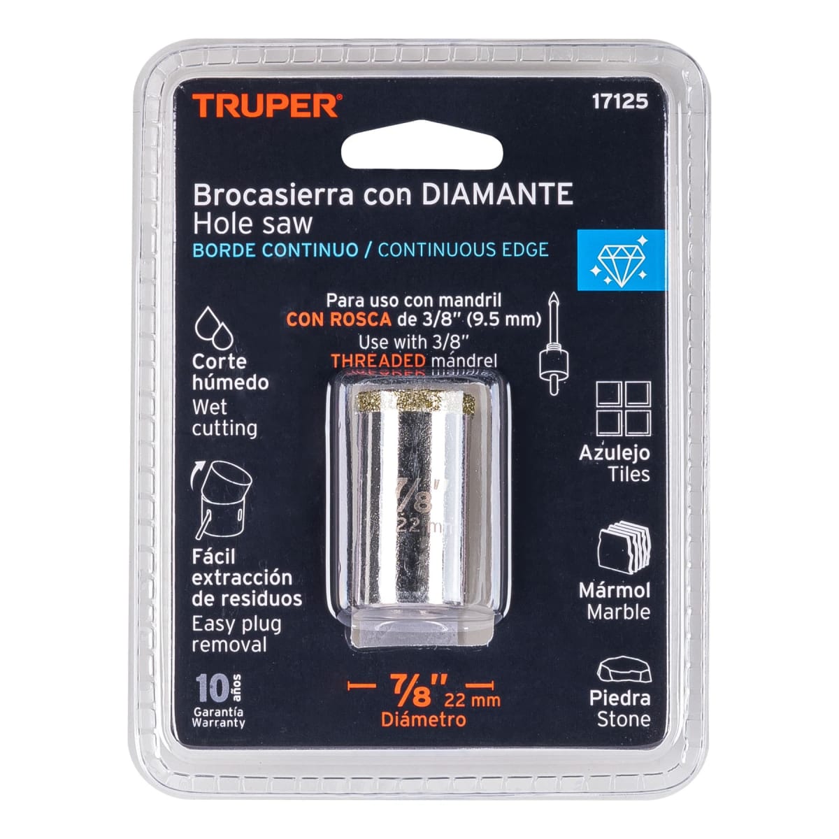 Sierra copa con diamante 7/8´´ borde continuo, Truper4