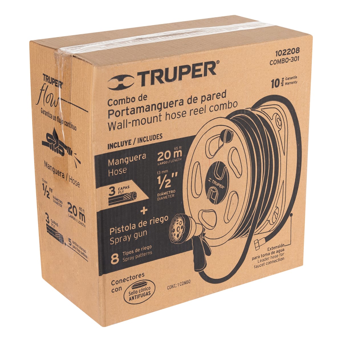 Combo manguera 20m + pistola de riego y porta manguera truper6