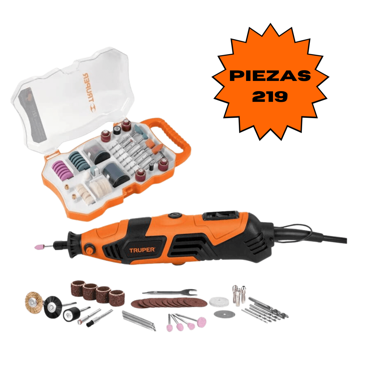 Kit mini taladro rectificadora con accesorios 219 Piezas Truper1