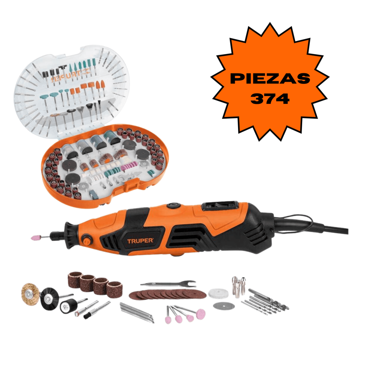 Kit mini taladro rectificadora con accesorios 374 Piezas Truper1
