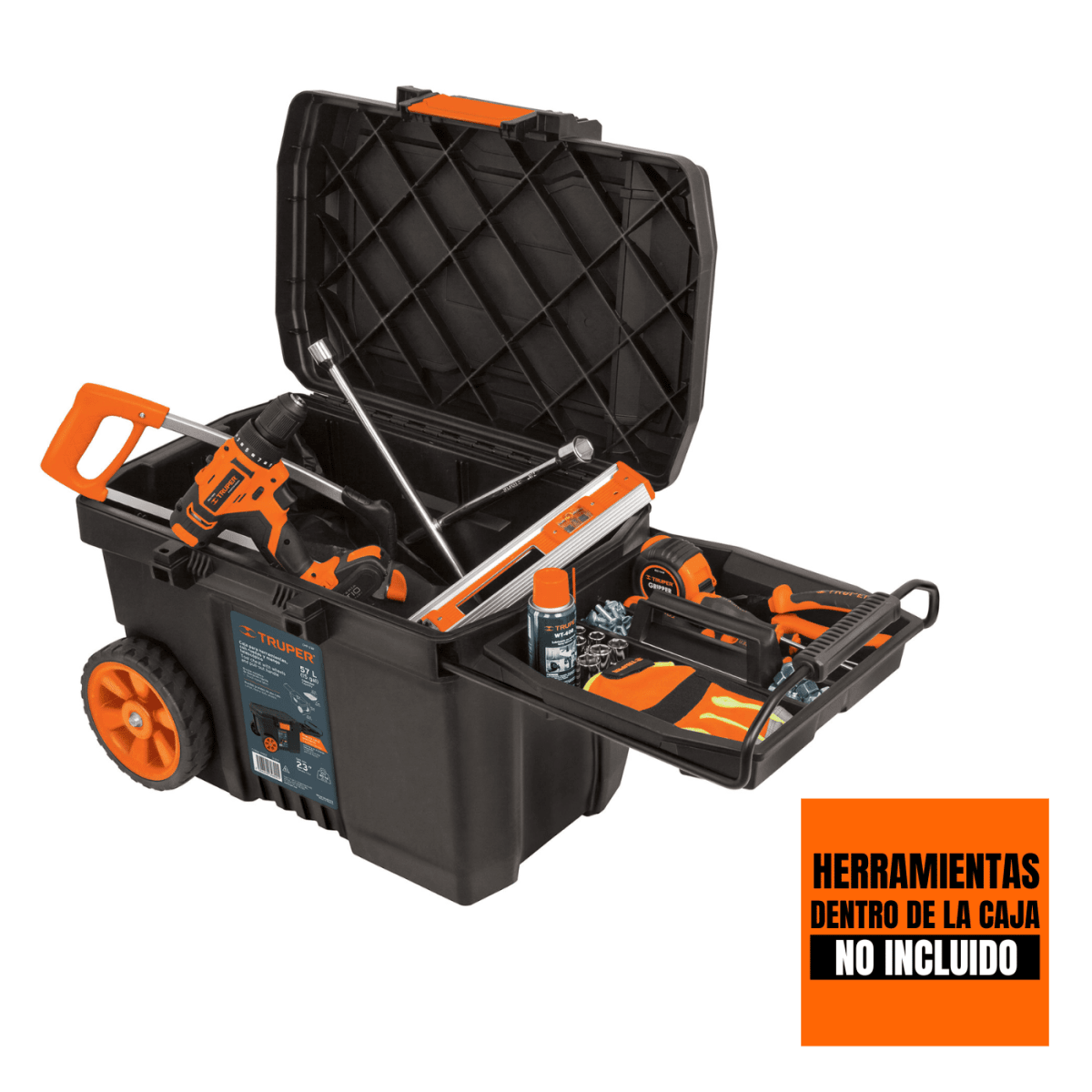 Taladro Percutor 600W + Amoladora 4 1/2 800W + Caja de herramientas con ruedas Truper7