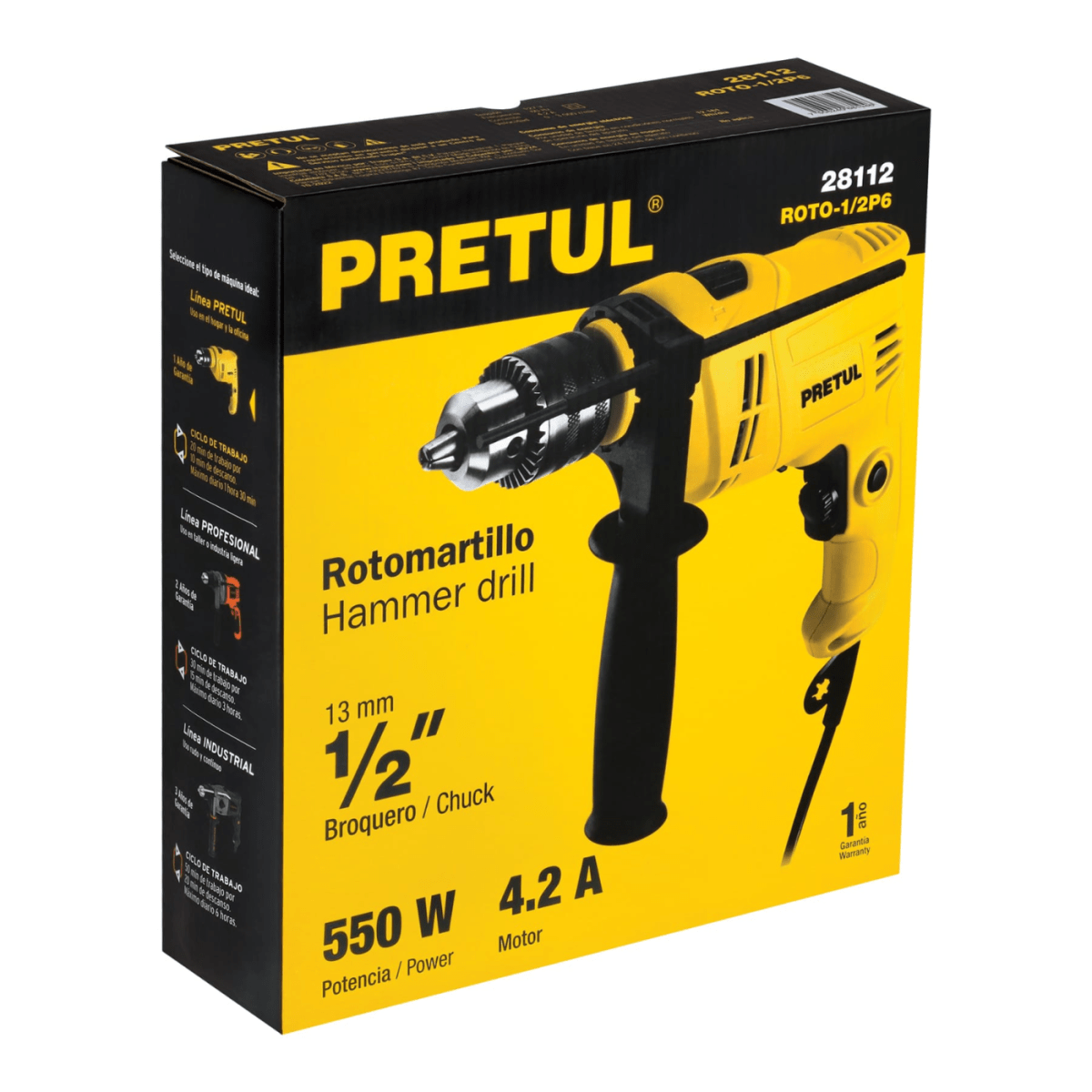 Taladro Percutor 550W 1/2 + Juego de 9 brocas Pretul3