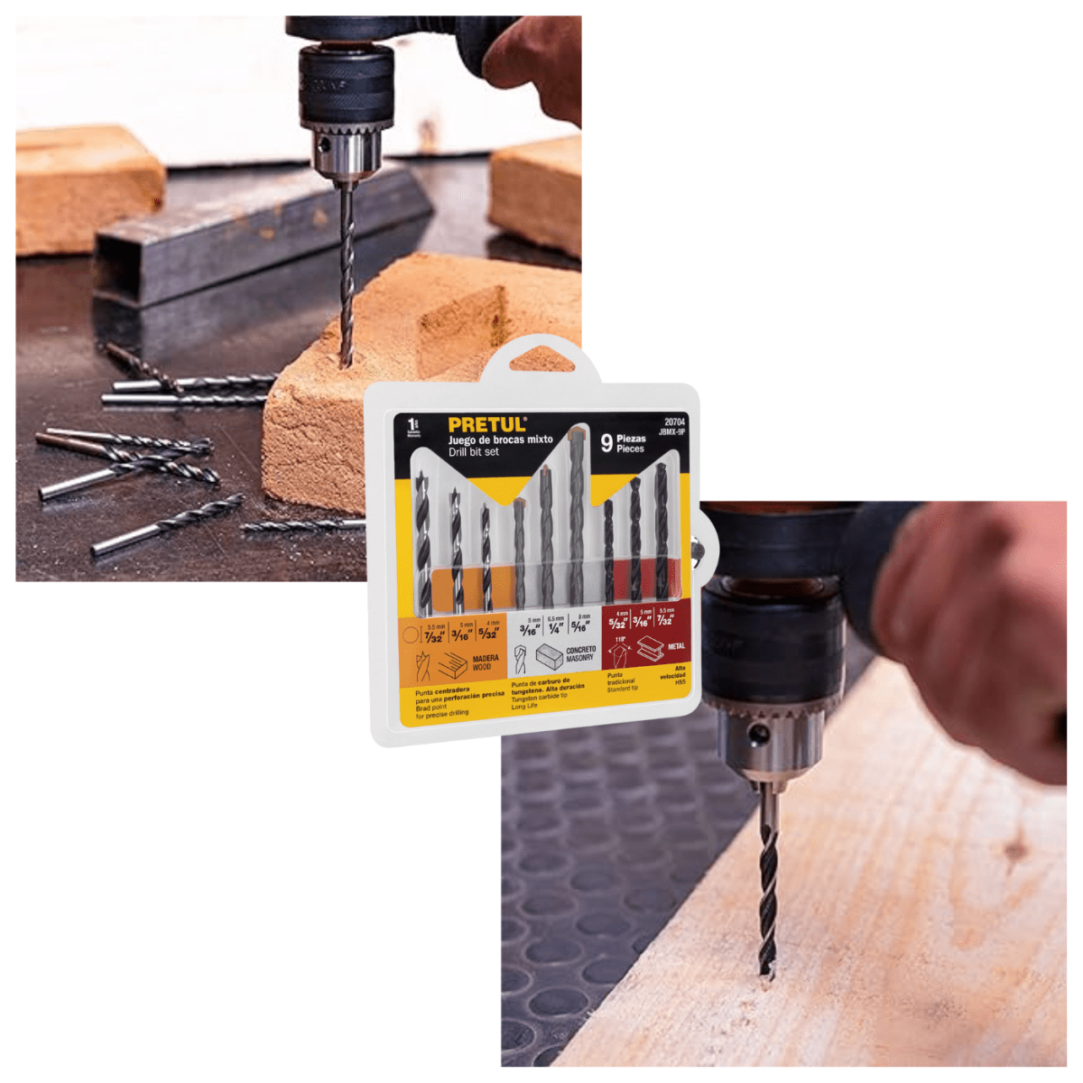 Taladro Percutor 550W 1/2 + Juego de 9 brocas Pretul4