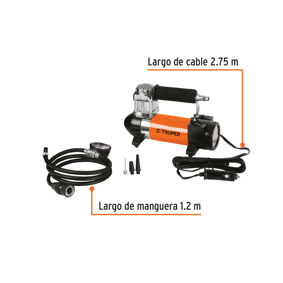 Inflador Compresor de aire 12V portatil para auto incluye maletin Truper3