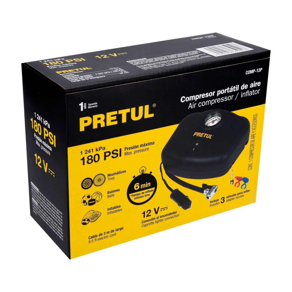 Inflador compresor de aire para auto 12 V Pretul3