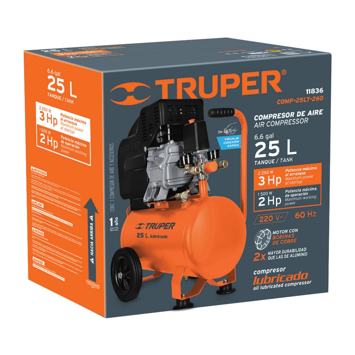 Kit compresora 25 L manguera 5m con engrapadora nehumatica calibre 18 Truper7