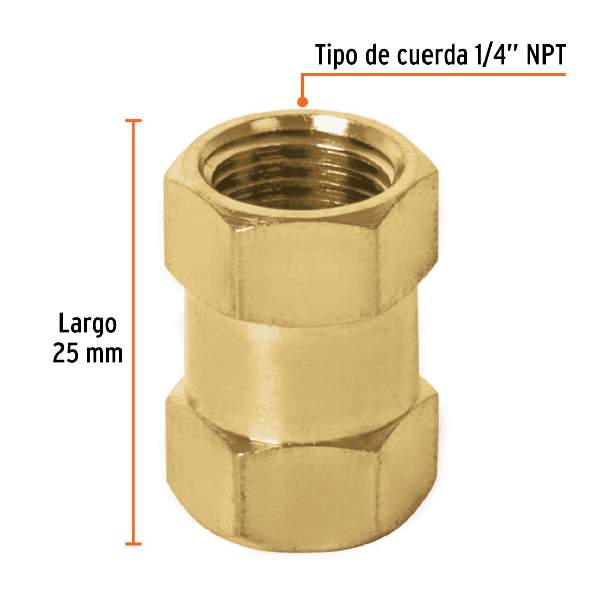Acople de latón, tipo ff, cuerda 1/4 npt, truper2