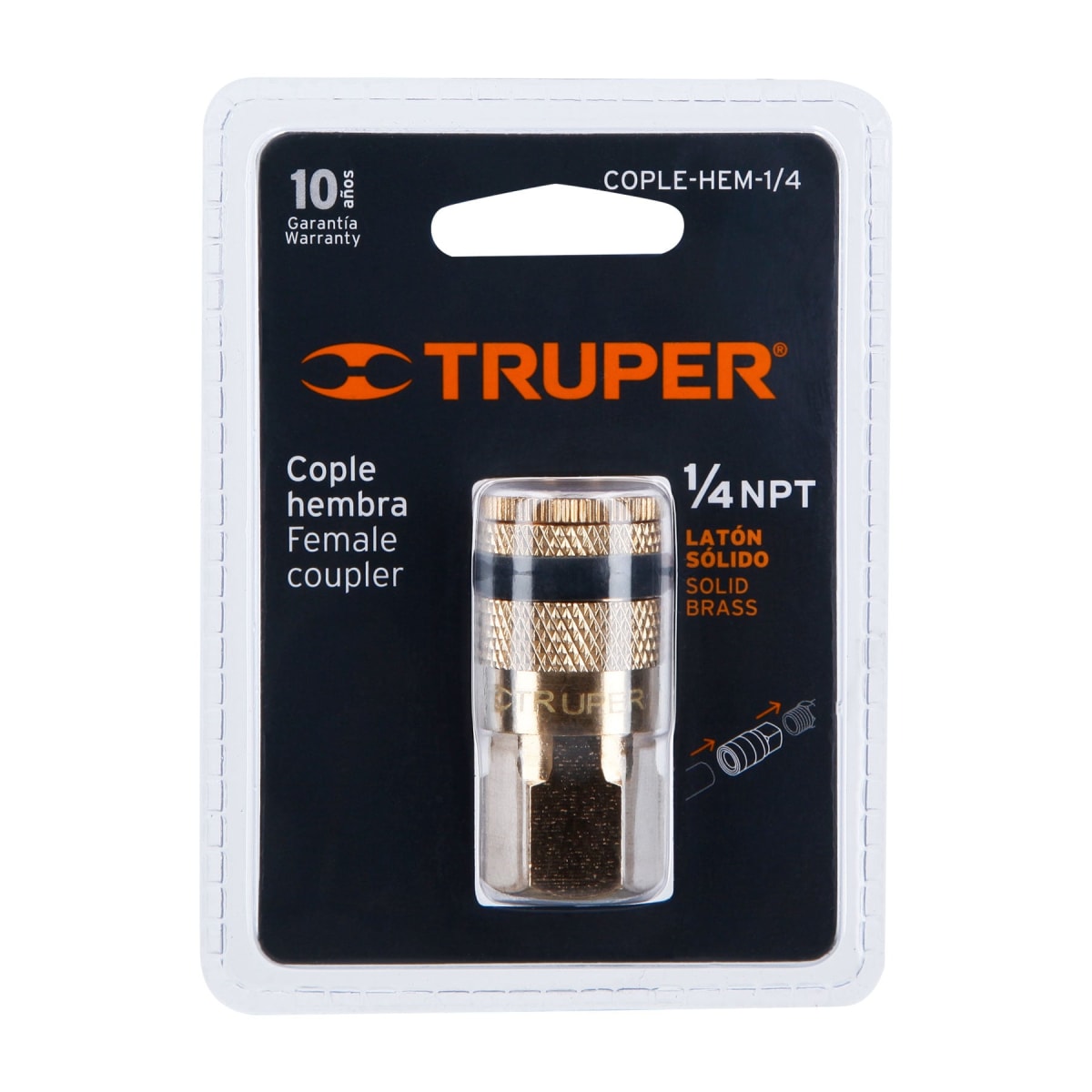 Acople de latón cuerda 1/4 npt hembra Truper1