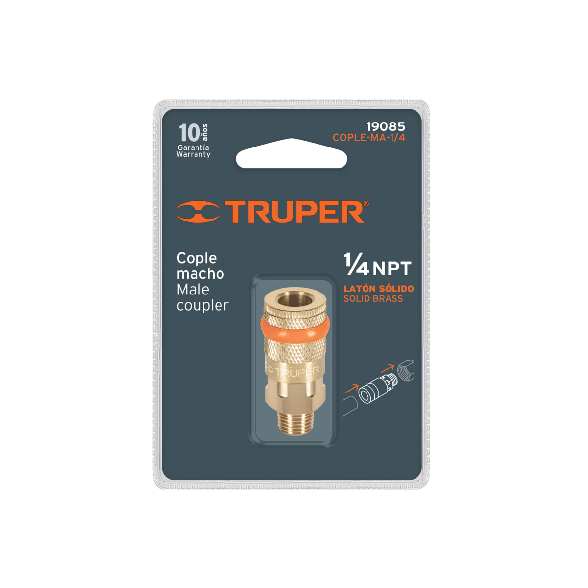 Acople de latón, cuerda 1/4 NPT, macho, Truper3