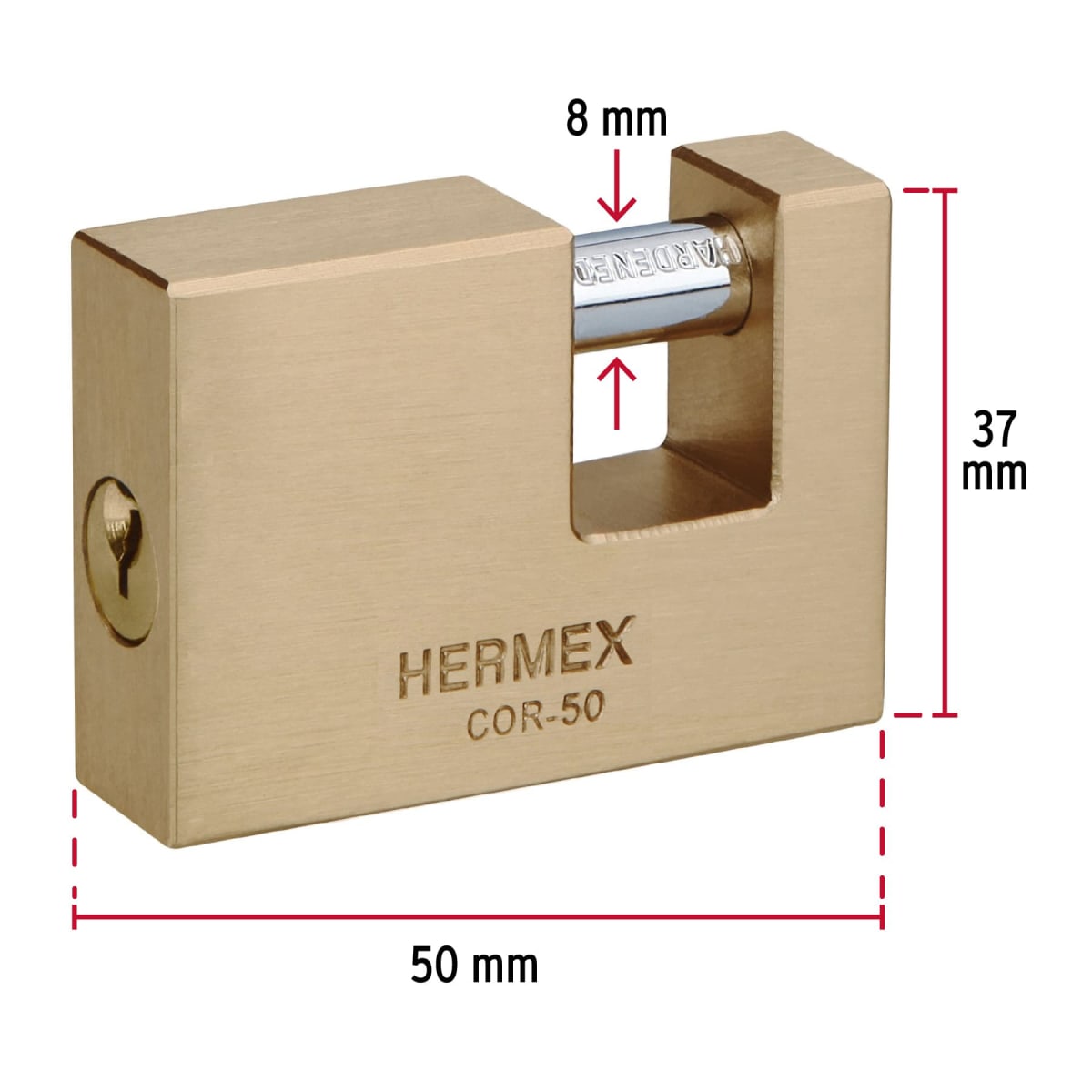 Candado antipalanca 50 mm cuerpo de latón llave tradicional Hermex3