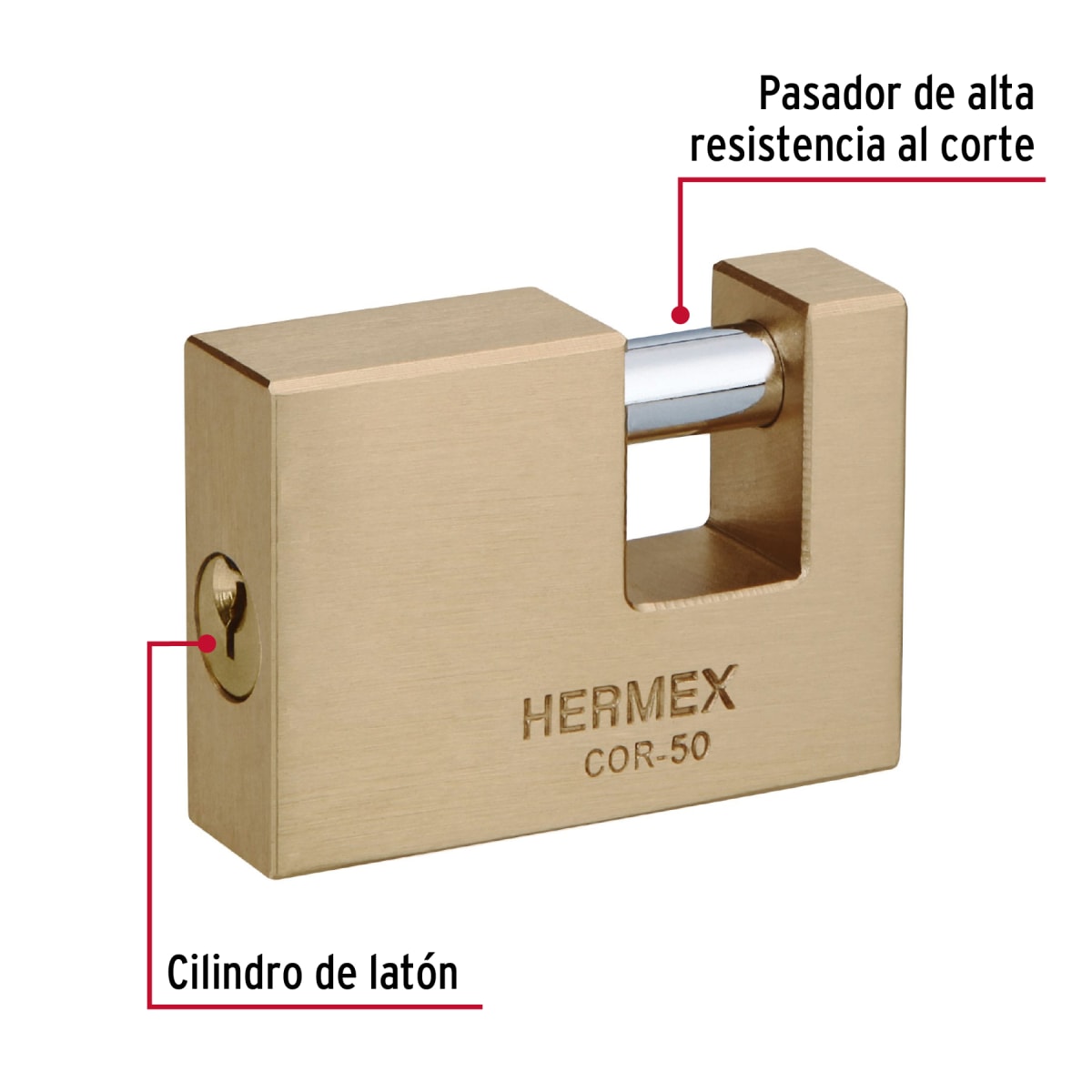 Candado antipalanca 50 mm cuerpo de latón llave tradicional Hermex2