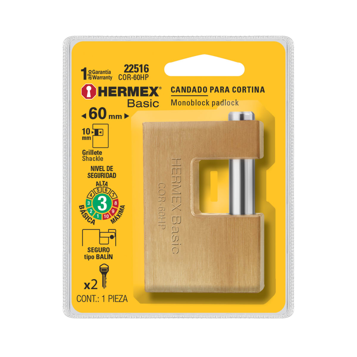 Candado antipalanca 60 mm cuerpo de hierro, Hermex Basic6