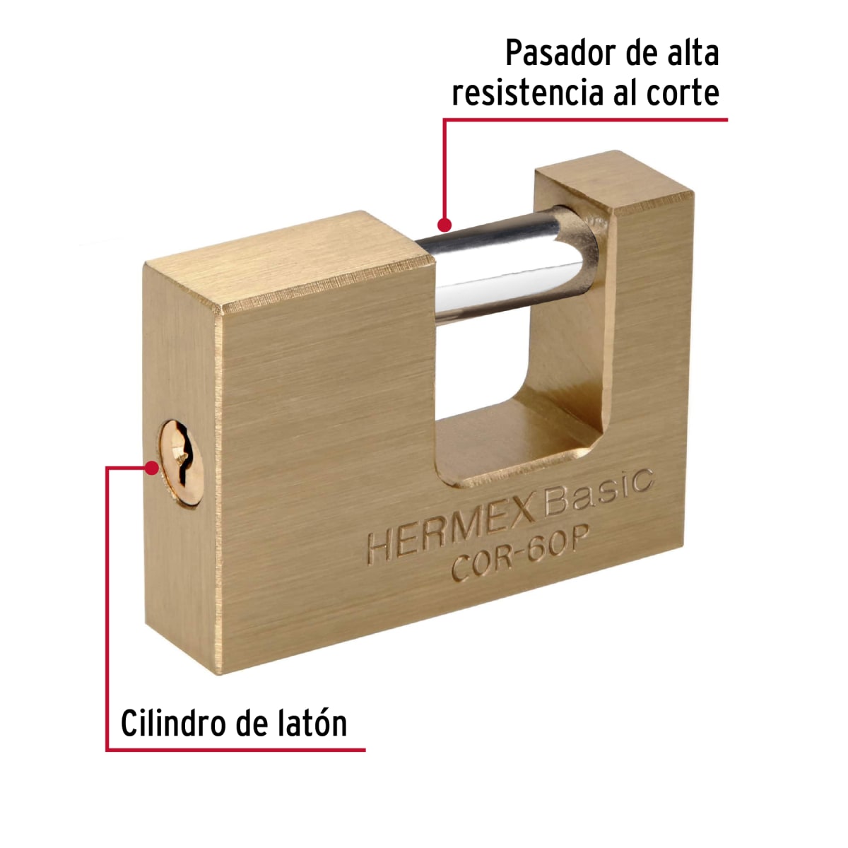 Candado antipalanca 60 mm cuerpo de latón, Hermex Basic2