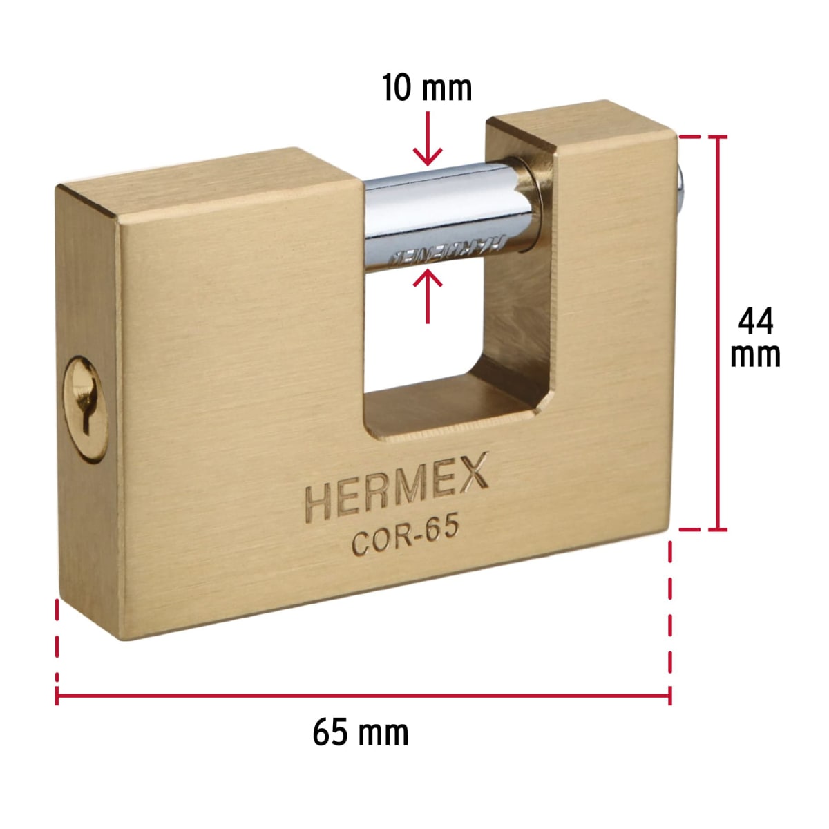 Candado antipalanca 65mm, cuerpo de latón llave tradicional Hermex3