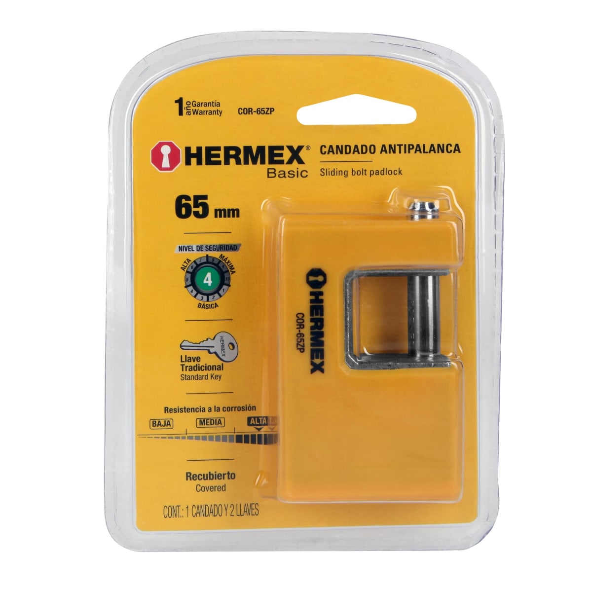 Candado antipalanca 65 mm cuerpo metálico, Hermex Basic6