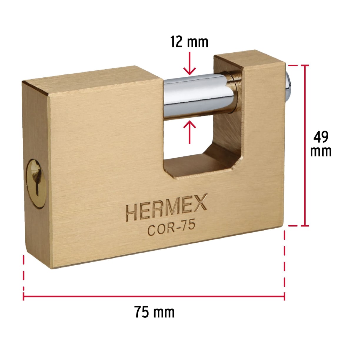 Candado antipalanca 75 mm cuerpo de latón llave tradicional Hermex3