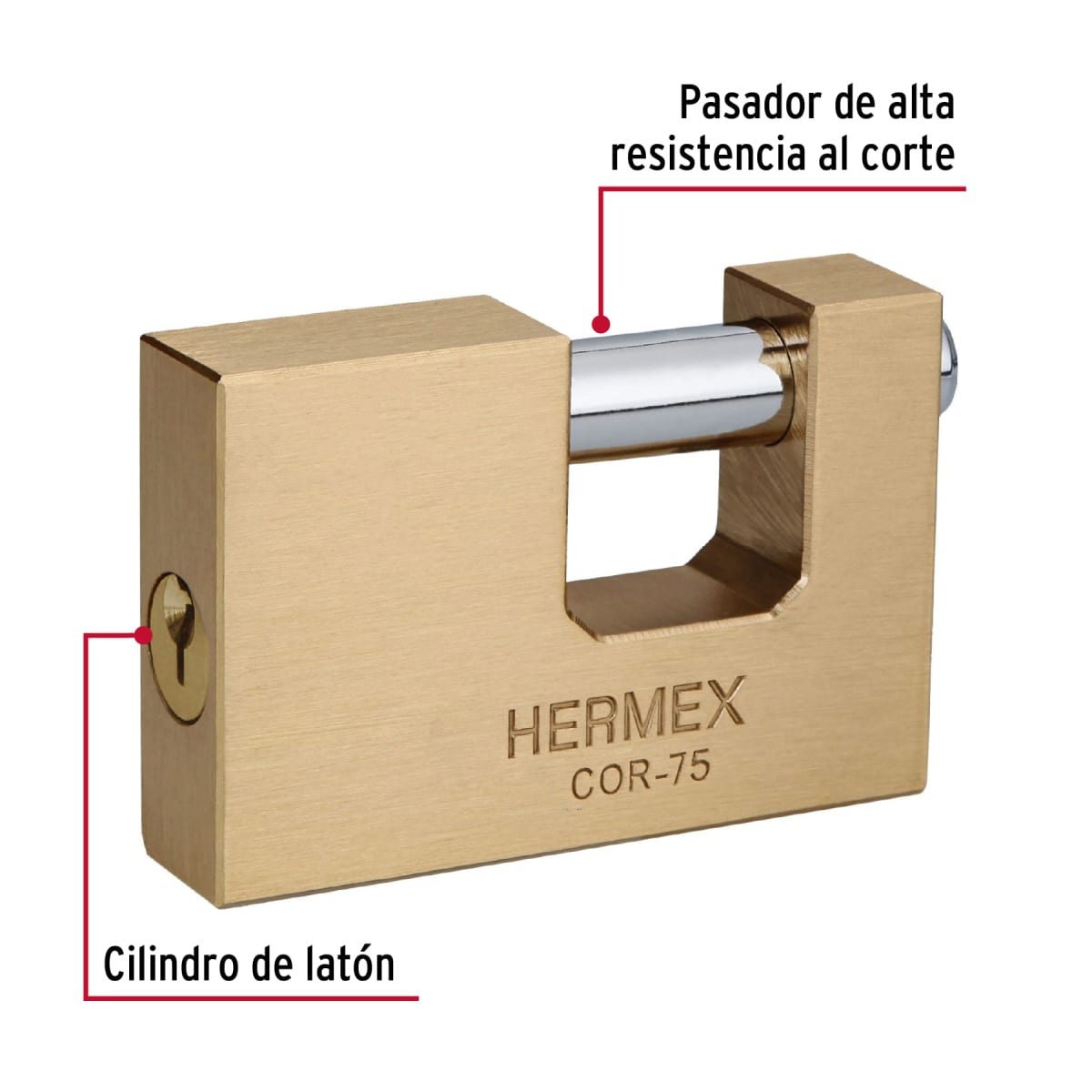 Candado antipalanca 75 mm cuerpo de latón llave tradicional Hermex2
