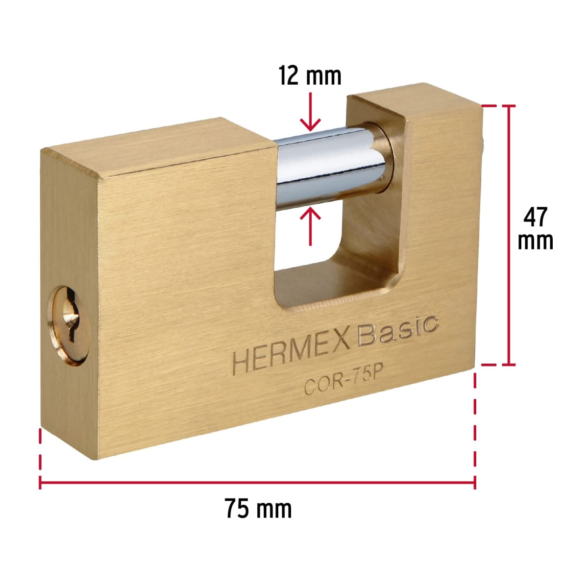 Candado antipalanca 75 mm cuerpo de latón, Hermex Basic3