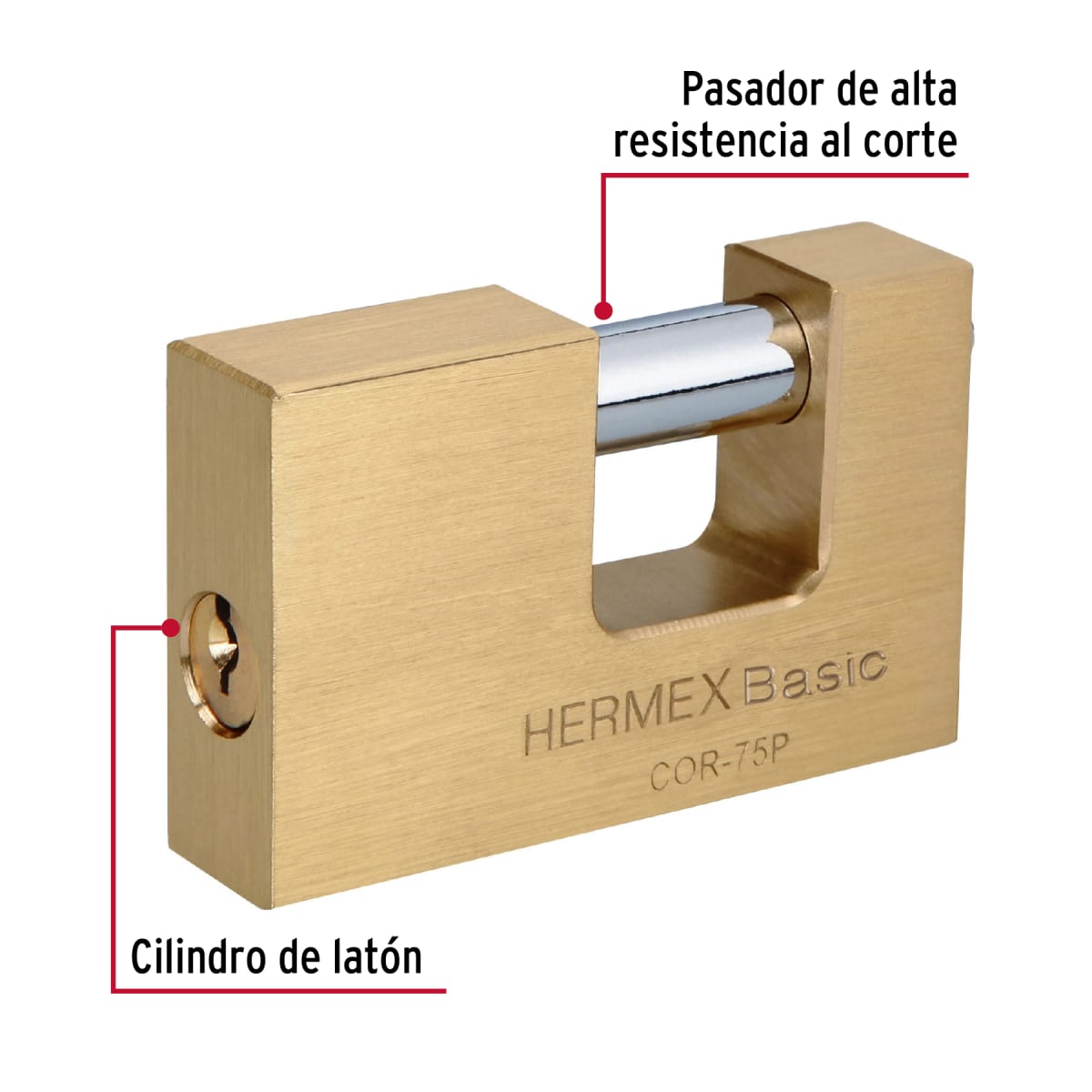 Candado antipalanca 75 mm cuerpo de latón, Hermex Basic2