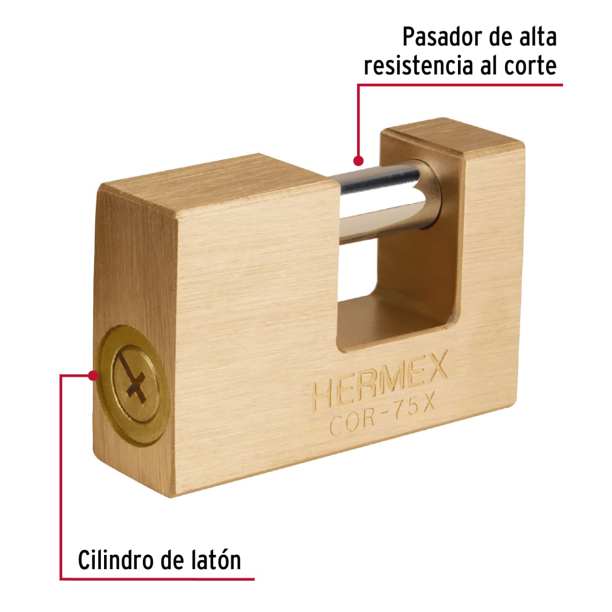 Candado antipalanca 75 mm cuerpo de latón, llave tetra Hermex2