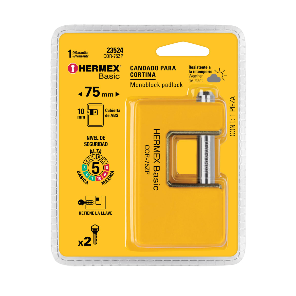 Candado antipalanca 75 mm cuerpo metálico, Hermex Basic6