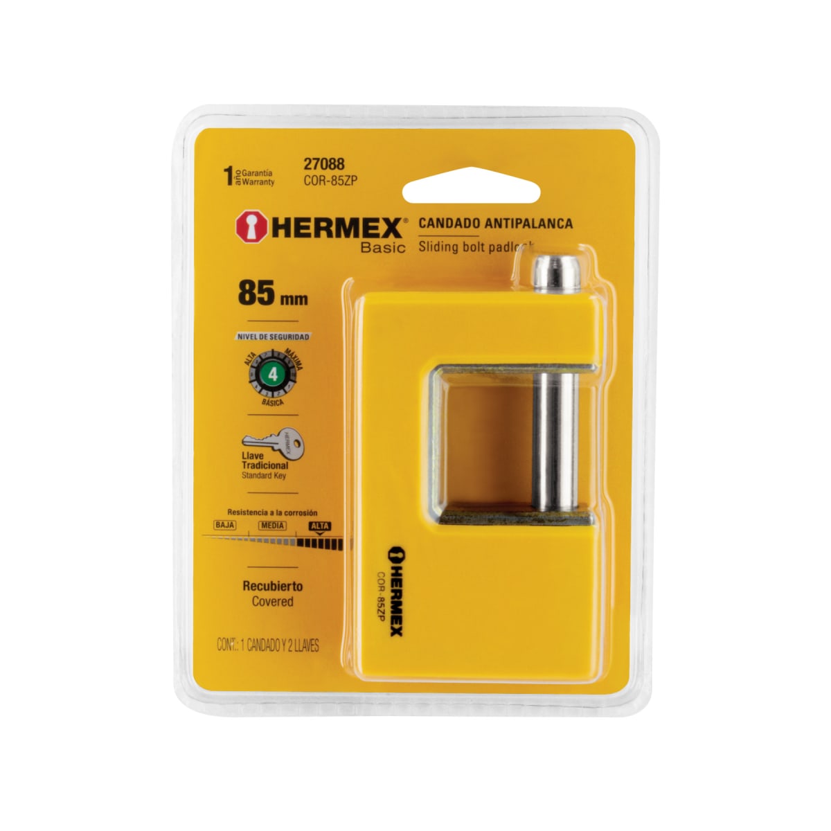 Candado antipalanca 85 mm cuerpo metálico, Hermex Basic6