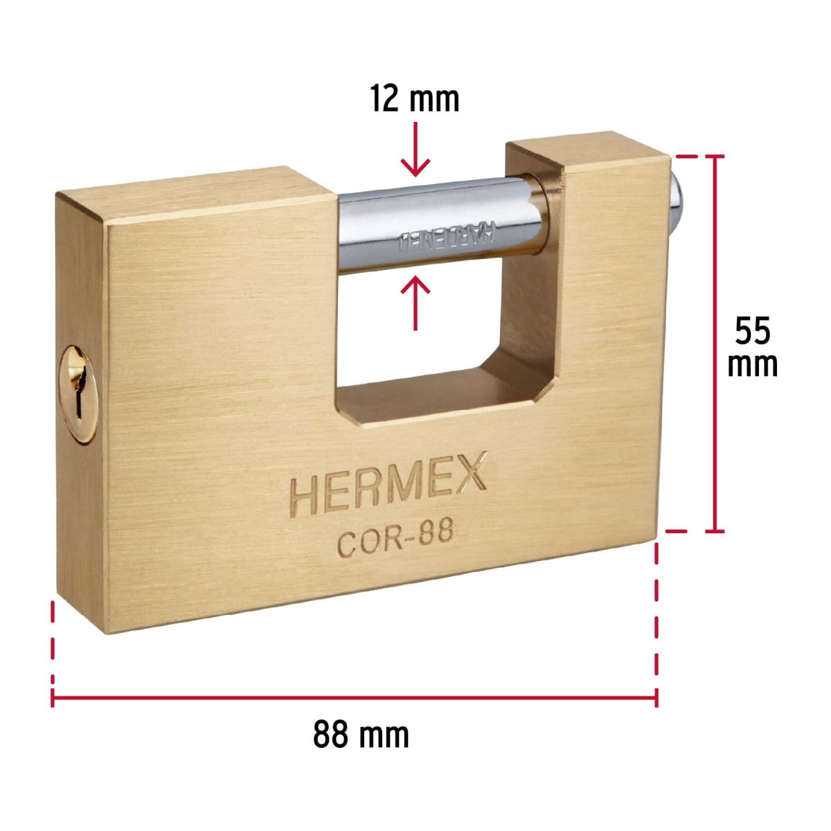 Candado antipalanca 88 mm cuerpo de latón llave tradicional Hermex3